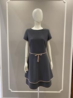 【RINASCIMENTO(リナシメント)】<br>グレーパイピングワンピース<br>ピンク×グレー<br>半袖ワンピース<br>グレー