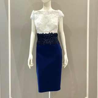 TADASHI SHOJI タダシ・ショージ<br>ホワイト＆ネイビースパンコールショートドレス