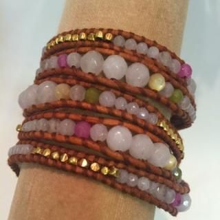 CHAN LUU<br>チャンルー<br>ラップブレスレット<br>ローズクオーツ&ゴールド5連<br>