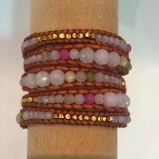 CHAN LUU<br>チャンルー<br>ラップブレスレット<br>ミルキーカラークオーツ&ゴールド5連<br>