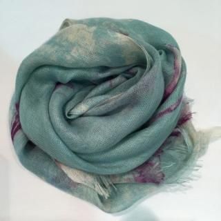 PASHMA<br>パシュマ<br>カシミアシルクストール<br>アクアブルー&パープルフラワー<br>