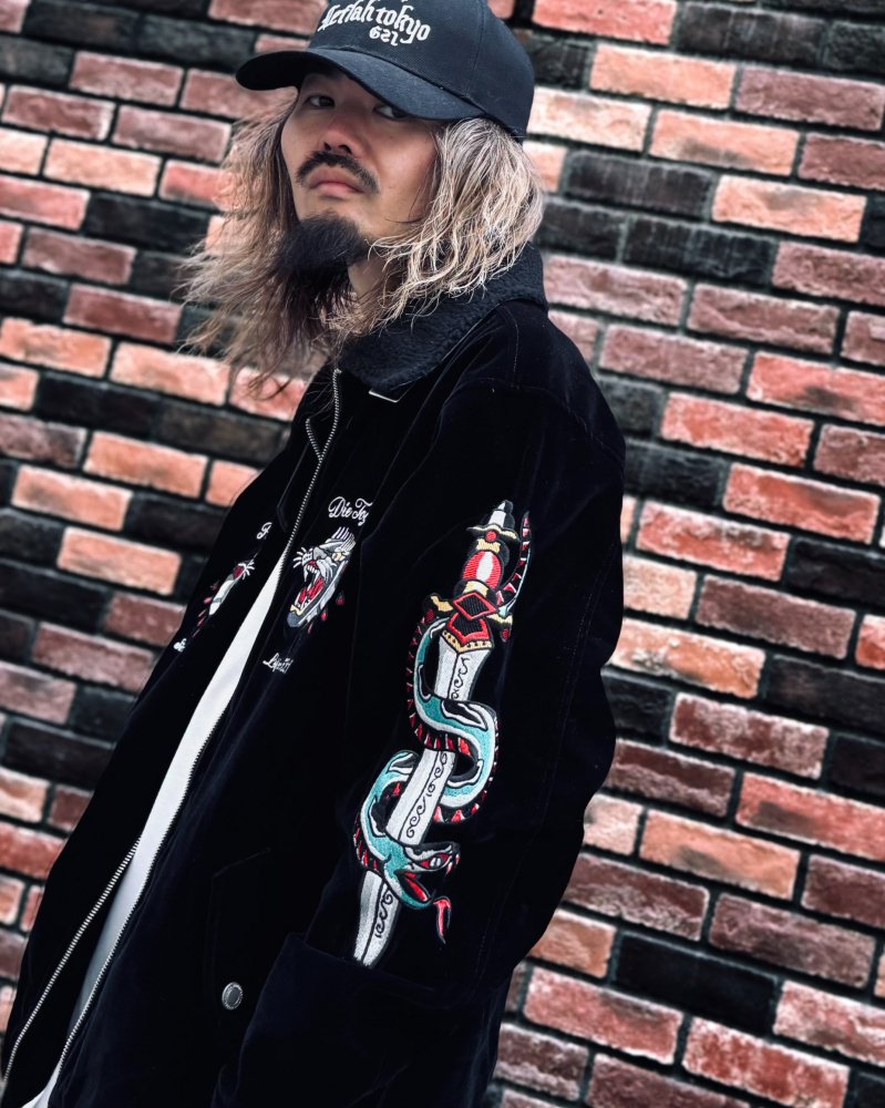 LEFLAH】衿ボア刺繍ベルベットジャケット (BLK) - LEFLAH official web 