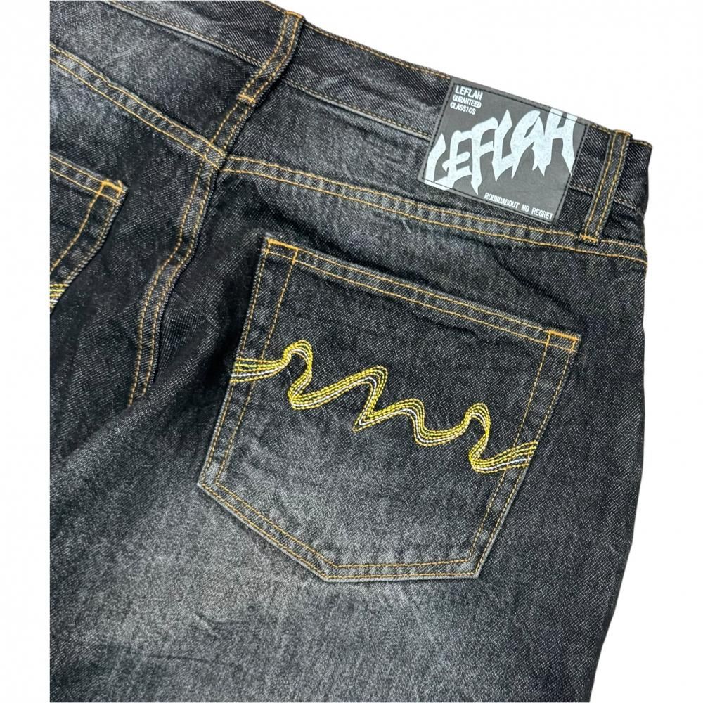 LEFLAH】 color stitch baggy (BLK) - LEFLAH ｜ OFFICIAL WEB SHOP