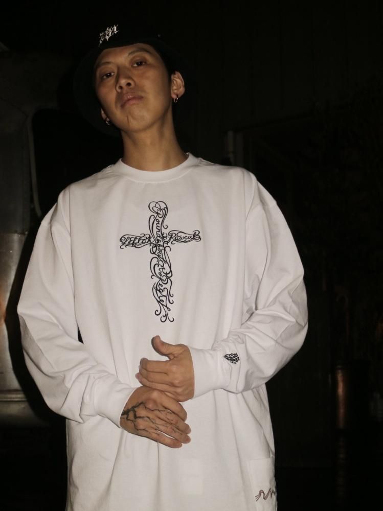 LEFLAH】 cross stitch long sleeve tee (WHT) - LEFLAH ｜ OFFICIAL