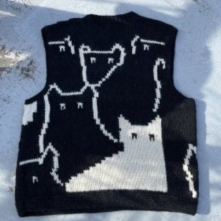 【SALE 20%OFF】MacMahon Knit 別注 Vest / Cats-Black