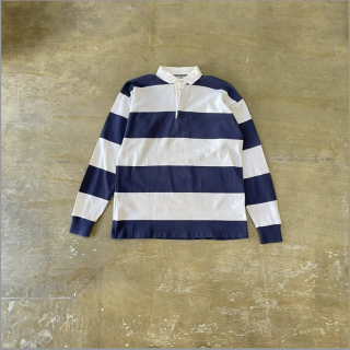 90s LL BEAN BORDER RUGGER SHIRT “WHITE/NAVY” UT3106